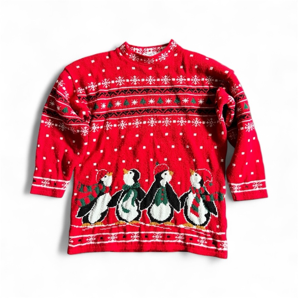 Nutcracker Penguin Sweater Festive Holiday Crew Neck Vintage Dropped Shoulder XS